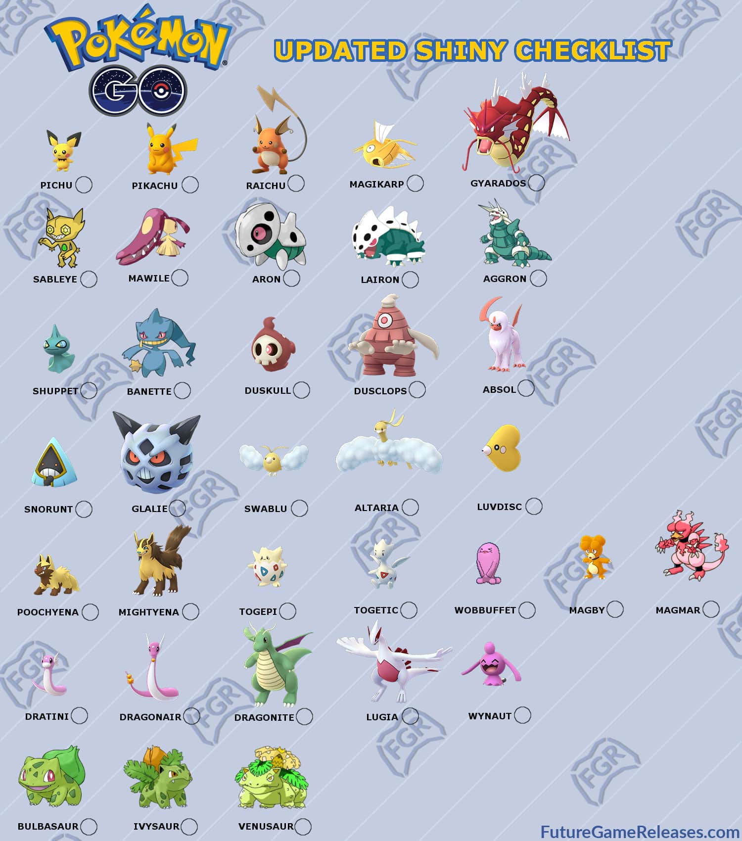 Pokemon Go Complete shiny checklist. Feel free to use to help track shines,  luckys and more :) : r/pokemongo