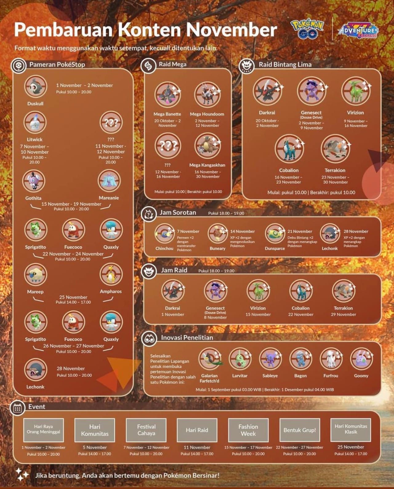 November 2023 in Pokemon GO, list of all events, Raids, Spotlight Hours
